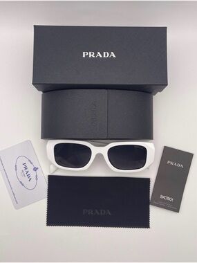 PRADA White Frame Sunglasses with Black Lenses and Logo